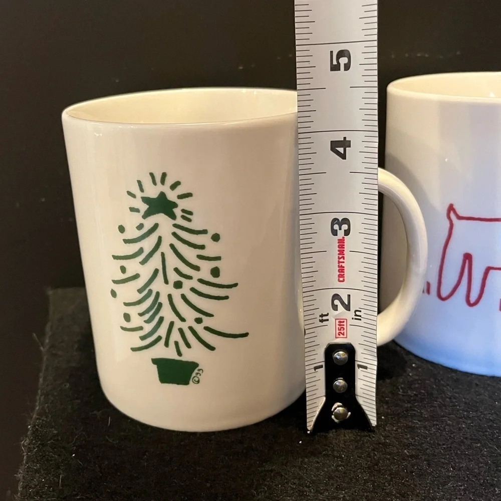 Crate&Barrel Christmas Tree and Reindeer Holiday Mug Set by Trish Richman 16 oz.